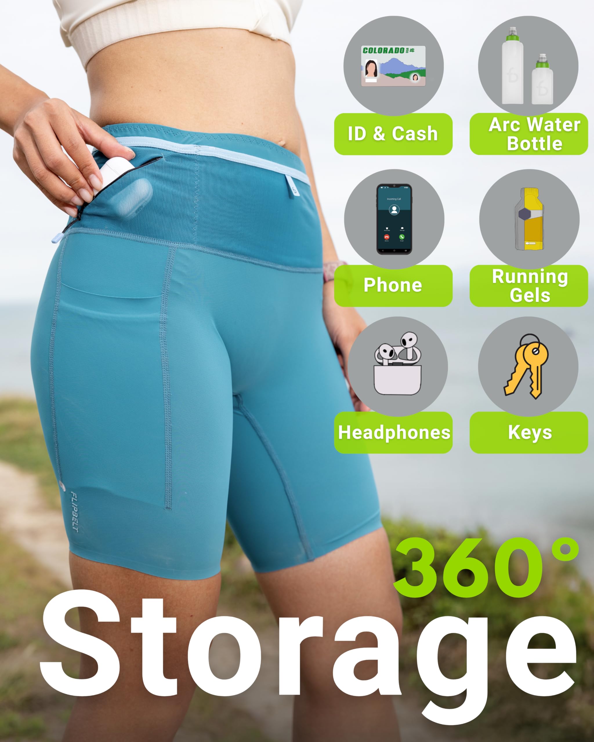 FlipBelt Women’s Air Compression Shorts – Lightweight, Moisture-Wicking with Built-in Phone Pocket – USA Small Business - Image 4
